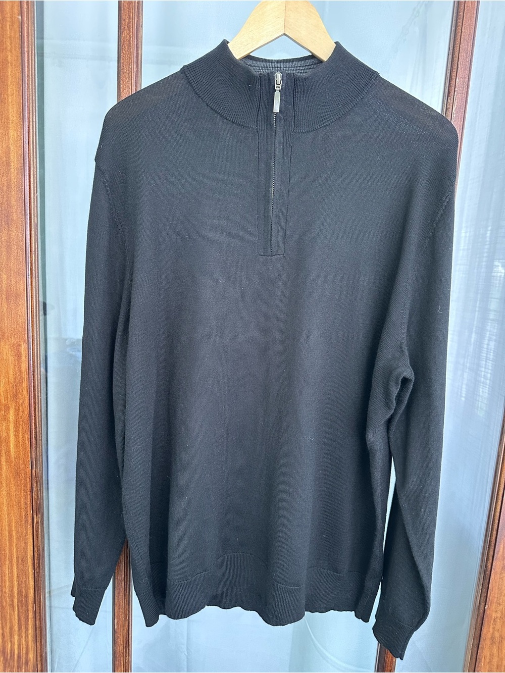 NWT Club Room Mens Sweater 100% Merino Wool Quarter Zip Size XL Black Washable